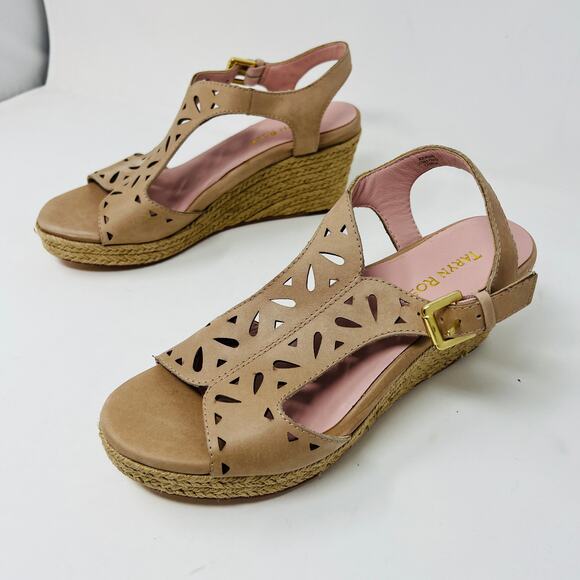 Taryn Rose Espadrille Rope Wedge Sandals Open Toe Champagne - 8 - Picture 2 of 7